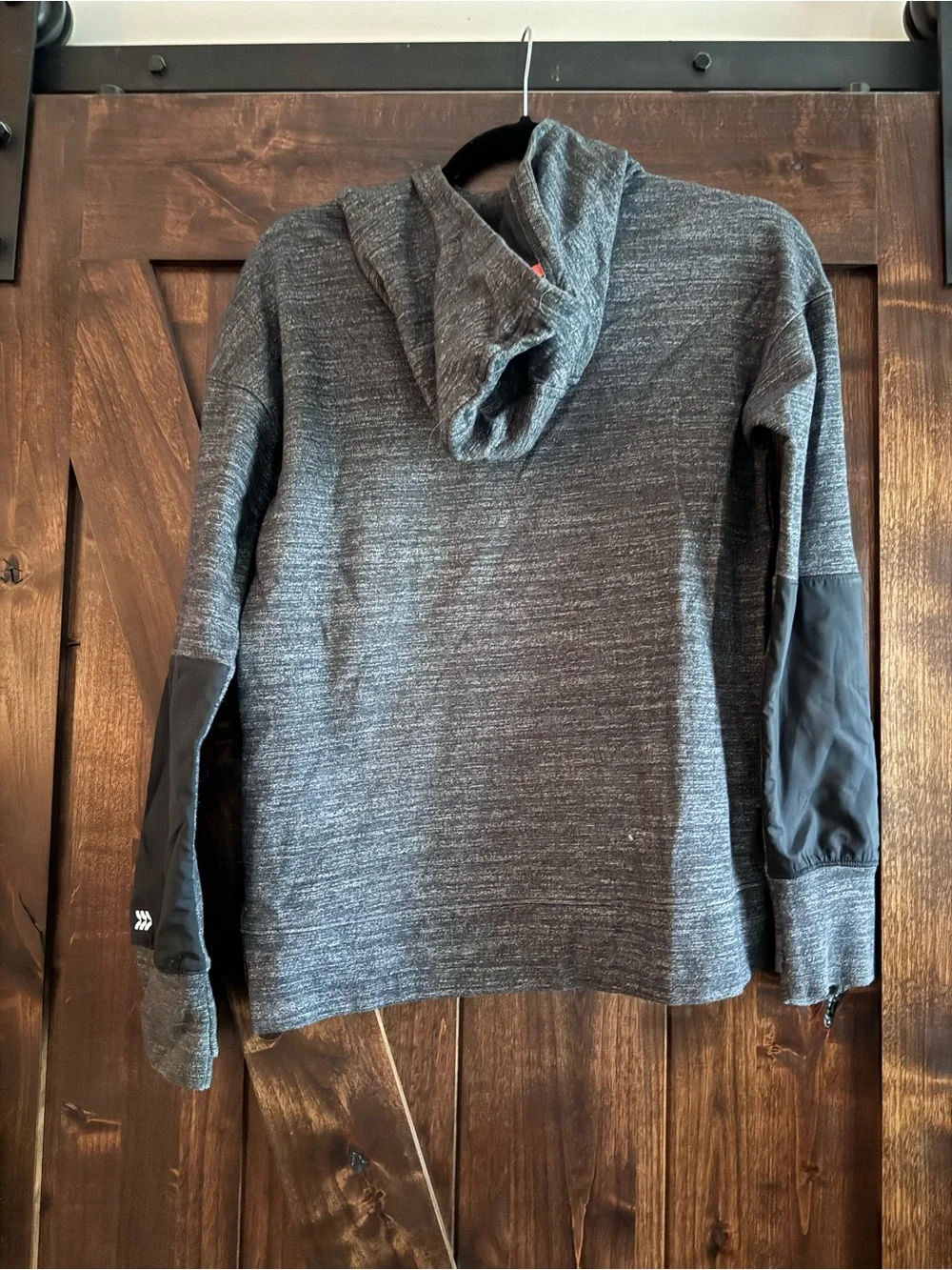 Heather Gray Pullover with Black Pocket and Orange Zip